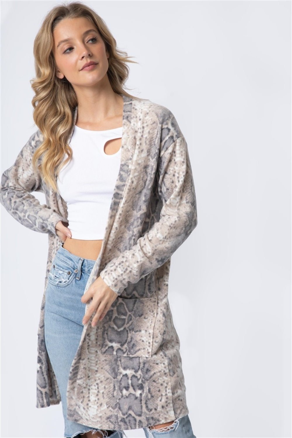 Cherish Apparel Animal Print Flannel Open Front Longline Cardigan - Runway Regalia