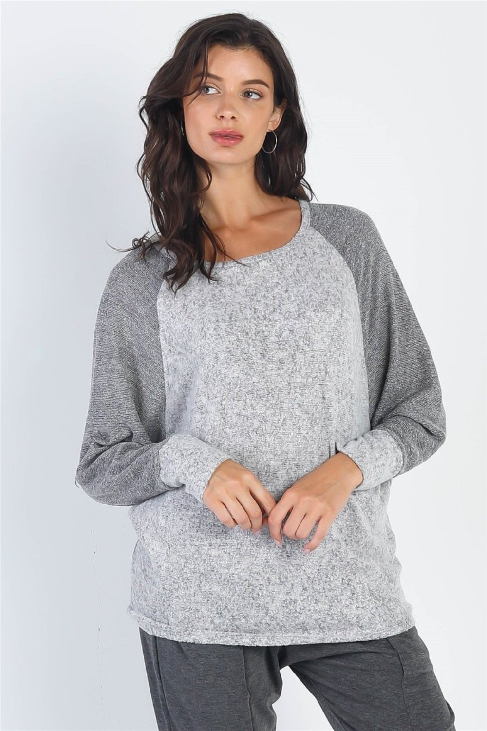 Cherish Apparel Round Neck Long Sleeve Contrast Top - Runway Regalia