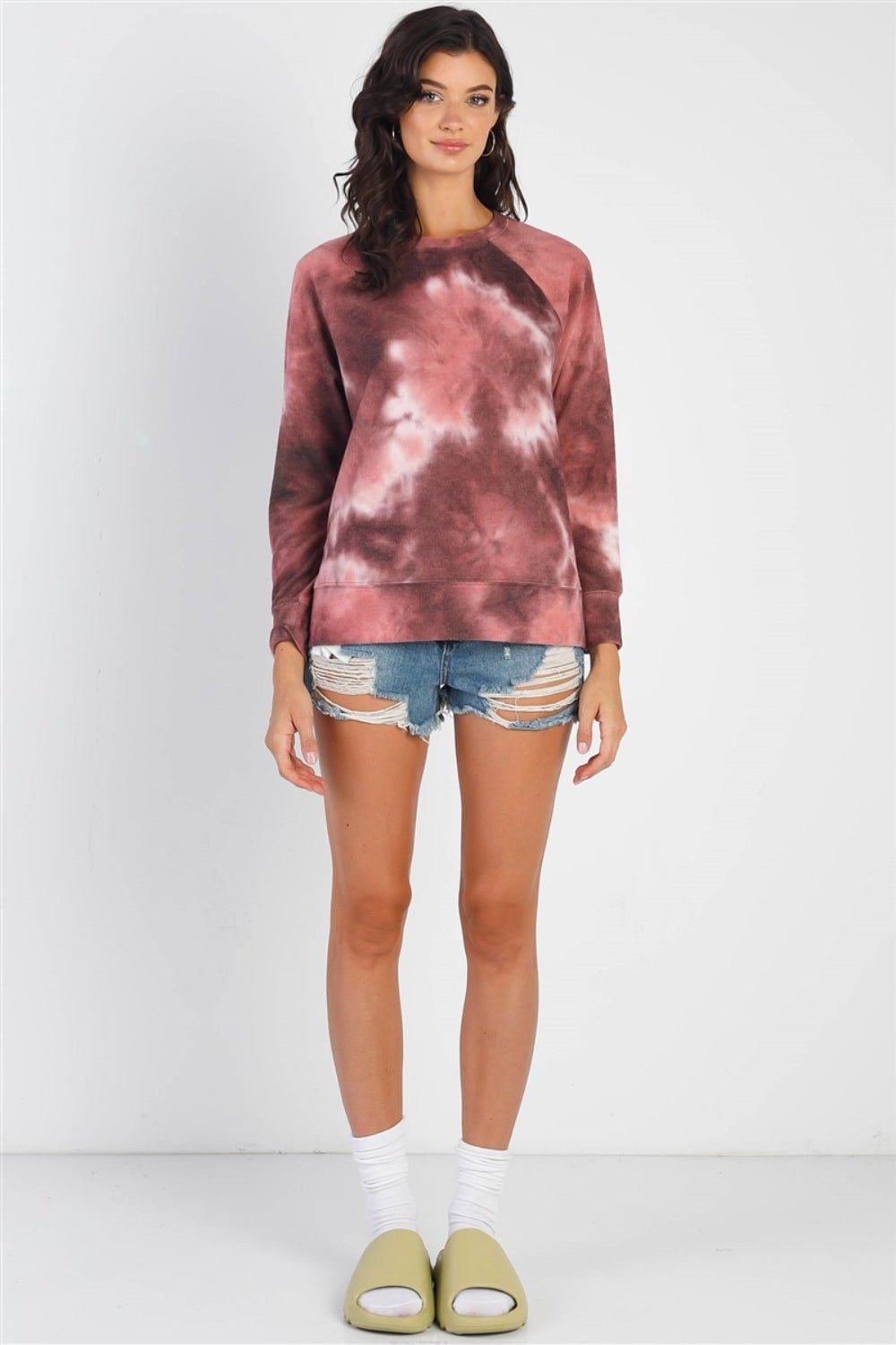 Cherish Apparel Tie - Dye Round Neck Long Sleeve Sweatshirt - Runway Regalia