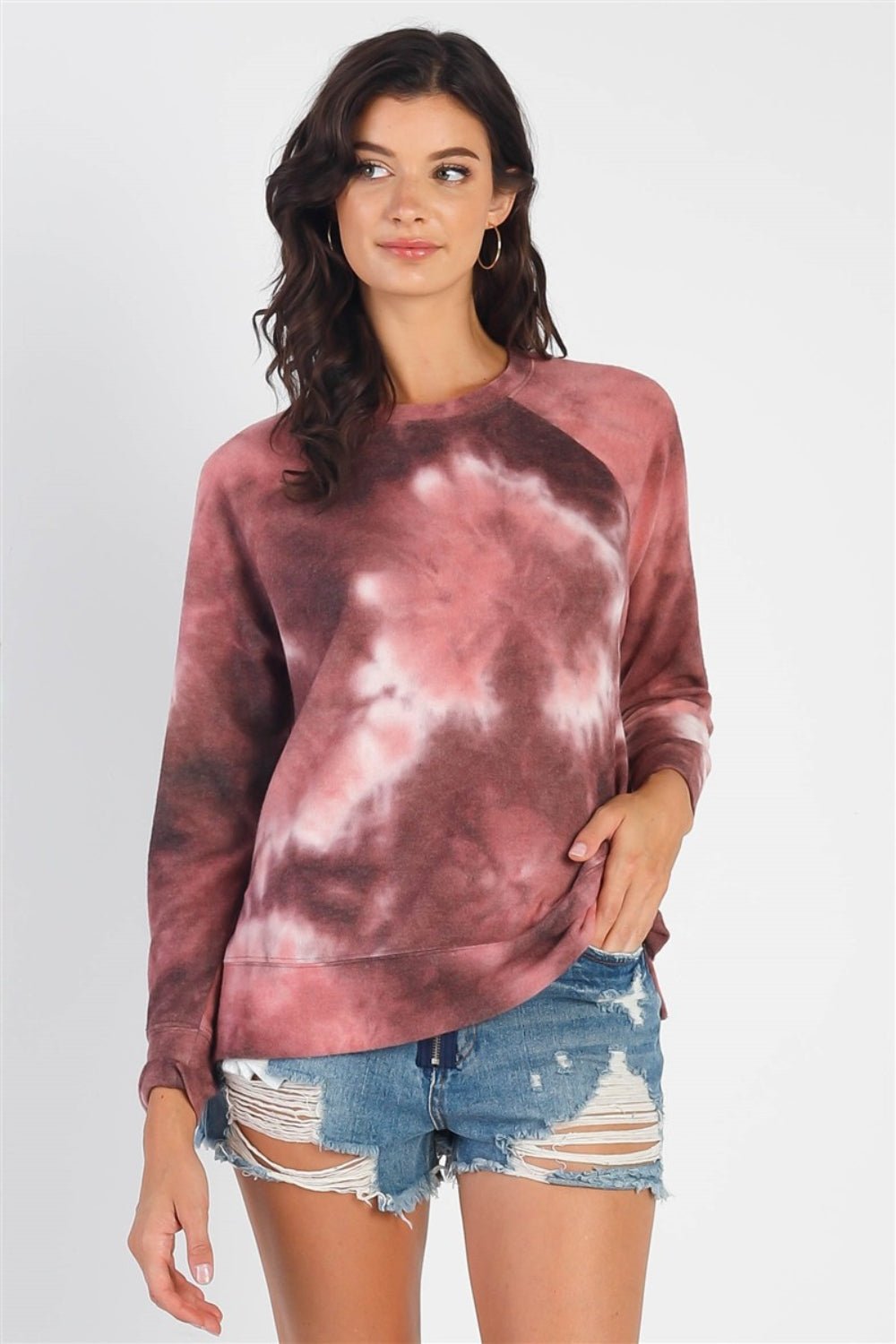 Cherish Apparel Tie - Dye Round Neck Long Sleeve Sweatshirt - Runway Regalia