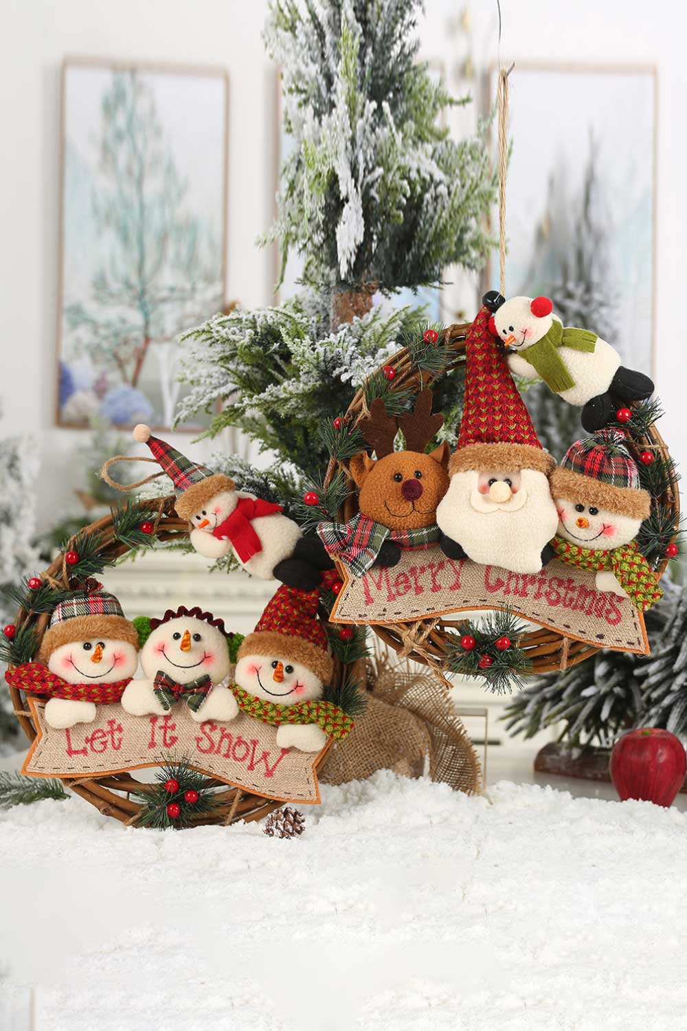 Christmas Element Rattan Wreath Ornaments - Runway Regalia