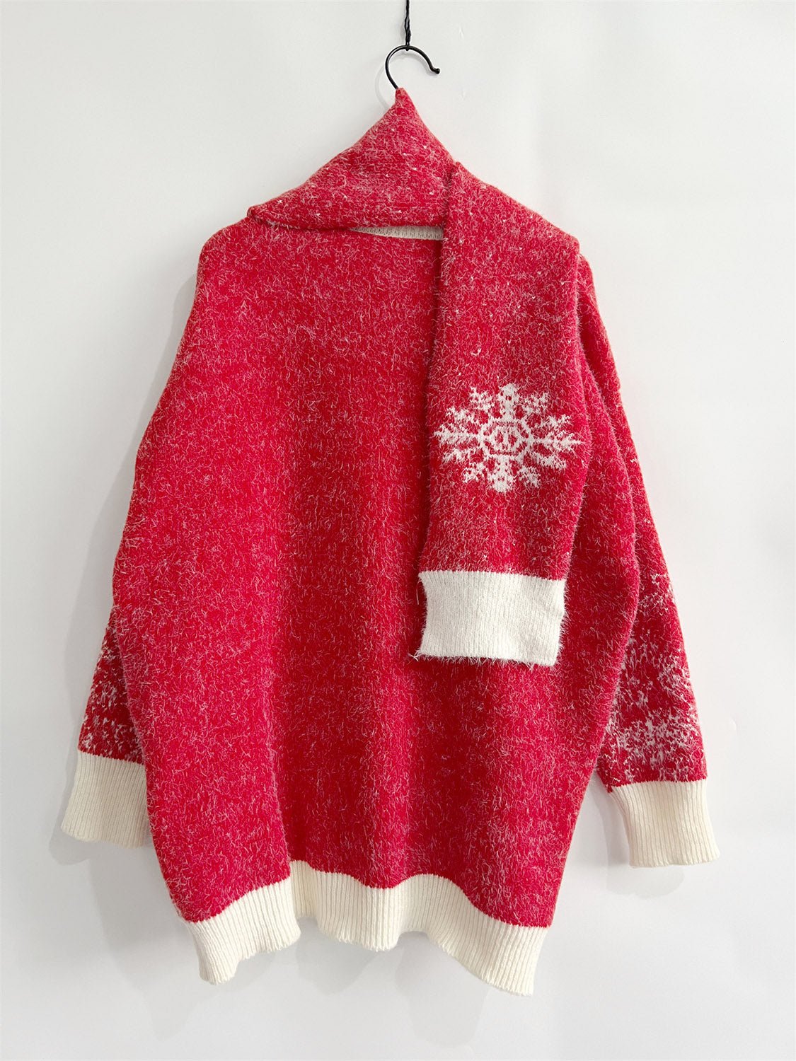 Christmas Element Round Neck Sweater and Scarf Set - Runway Regalia