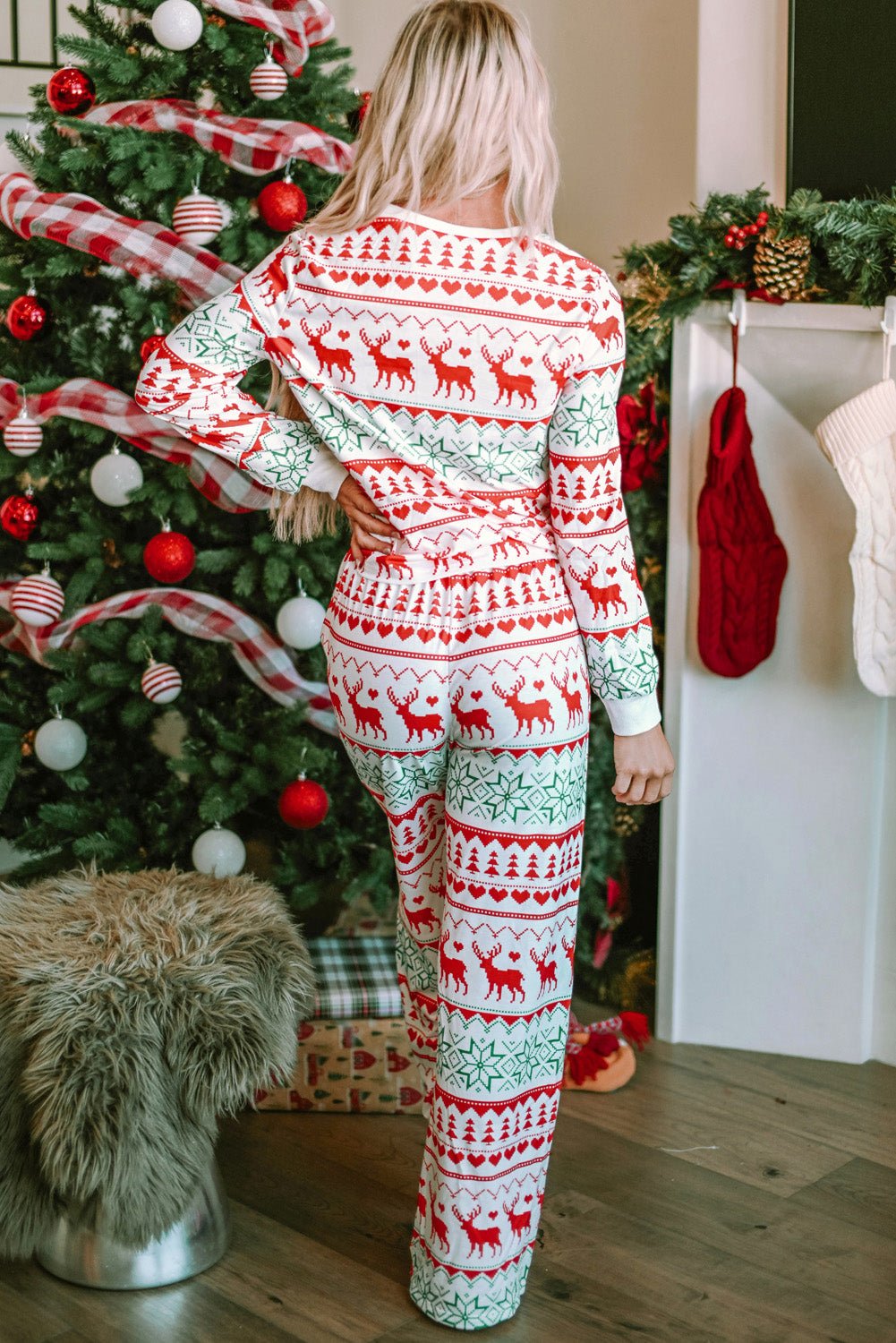 Christmas Element Round Neck Top and Pants Lounge Set - Runway Regalia