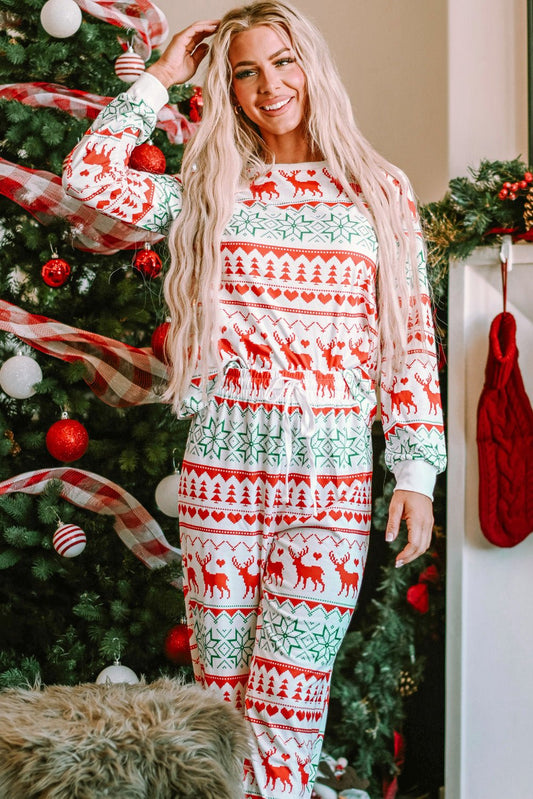 Christmas Element Round Neck Top and Pants Lounge Set - Runway Regalia