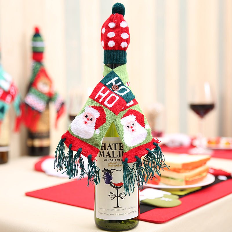 Christmas Hat and Scarf Wine Bottle Decoration - Runway Regalia