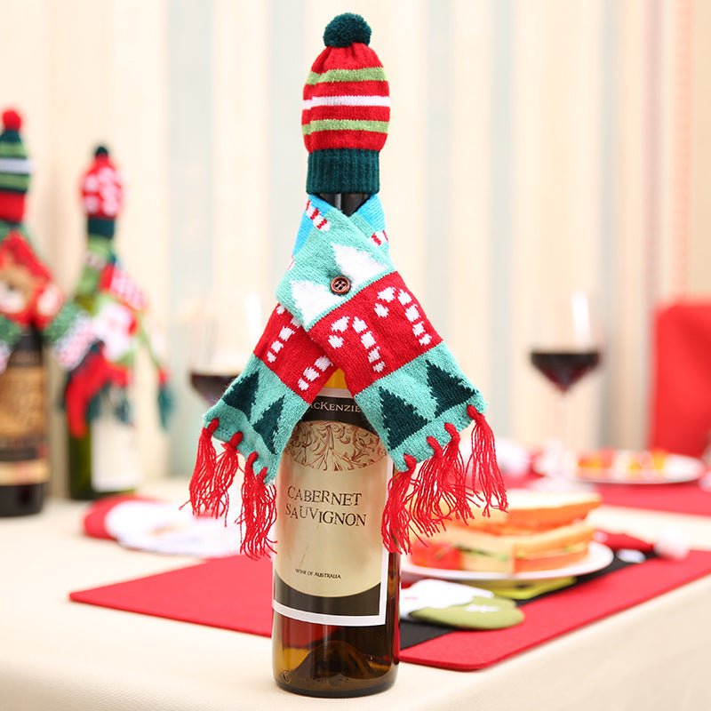 Christmas Hat and Scarf Wine Bottle Decoration - Runway Regalia