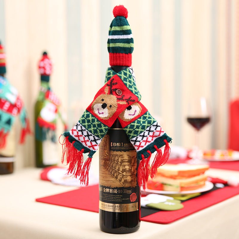 Christmas Hat and Scarf Wine Bottle Decoration - Runway Regalia