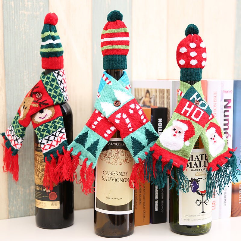 Christmas Hat and Scarf Wine Bottle Decoration - Runway Regalia