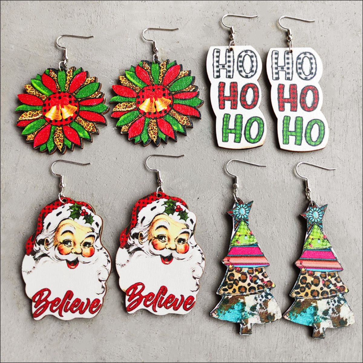 Christmas Themed Wood Dangle Earrings - Runway Regalia