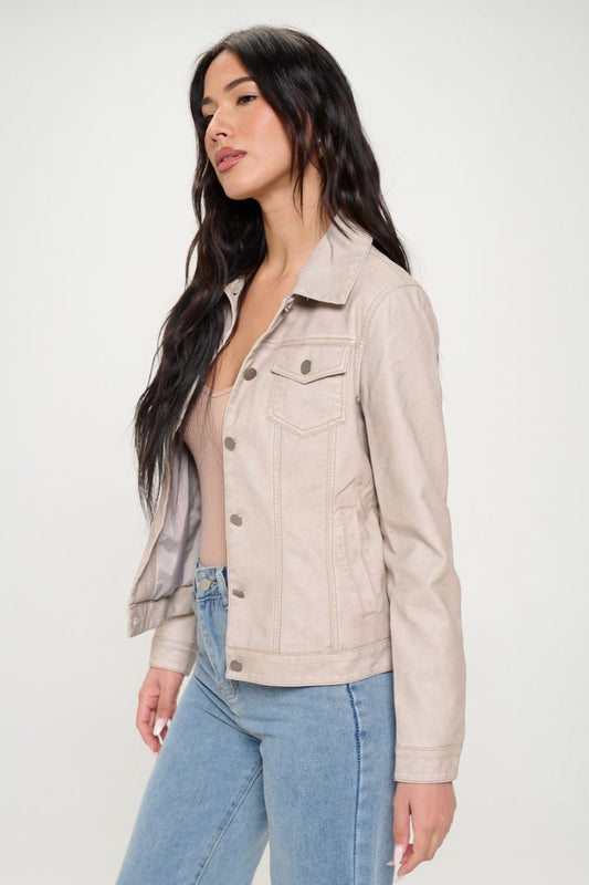 Coalition LA Button Down Cargo Vegan Leather Shacket - Runway Regalia