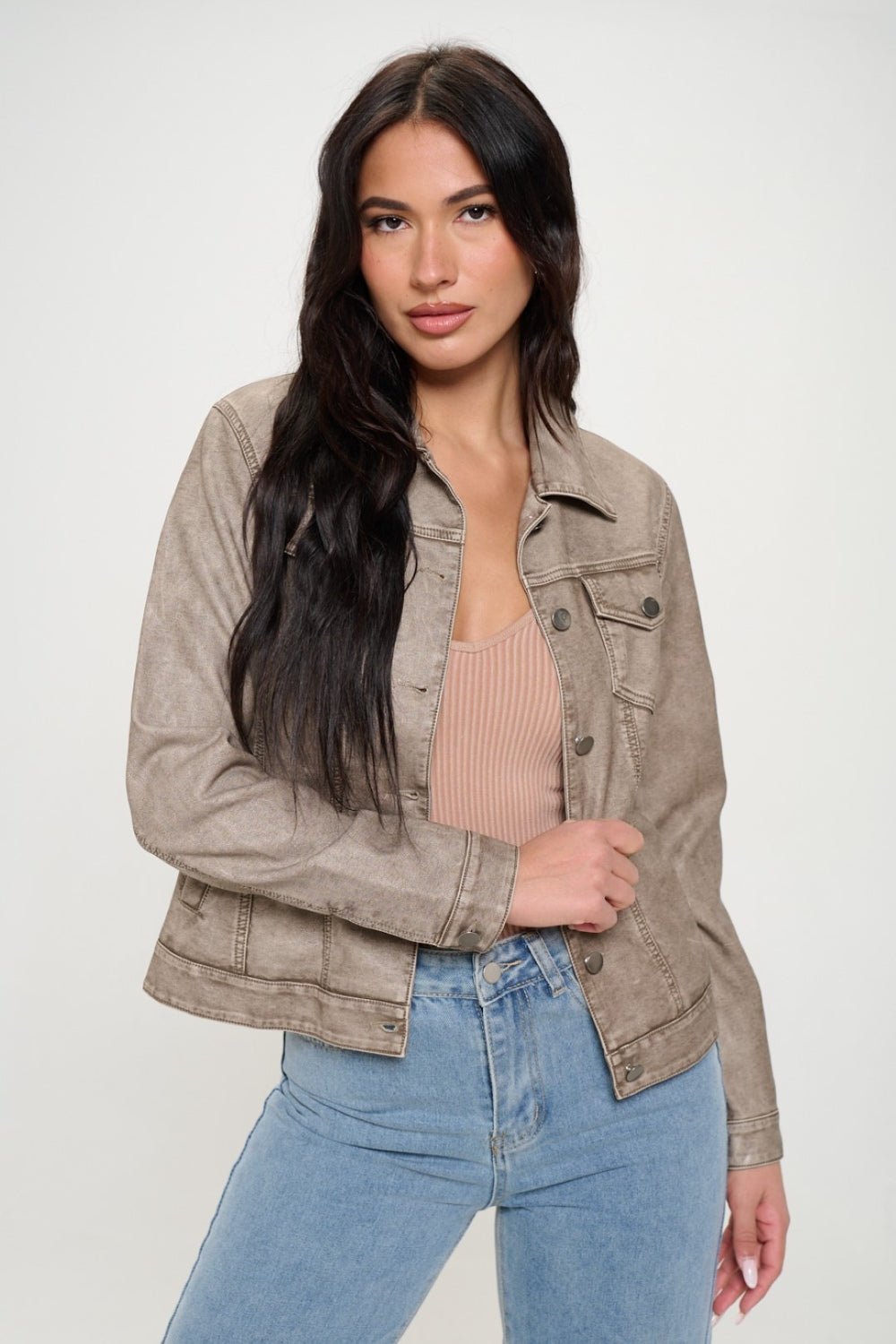 Coalition LA Button Down Cargo Vegan Leather Shacket - Runway Regalia