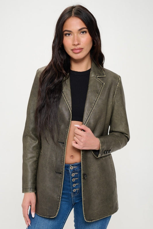 Coalition LA Single - Breasted Vegan Leather Blazer - Runway Regalia