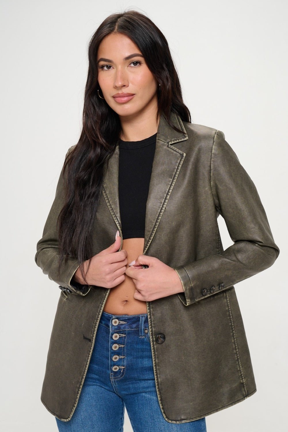 Coalition LA Single - Breasted Vegan Leather Blazer - Runway Regalia