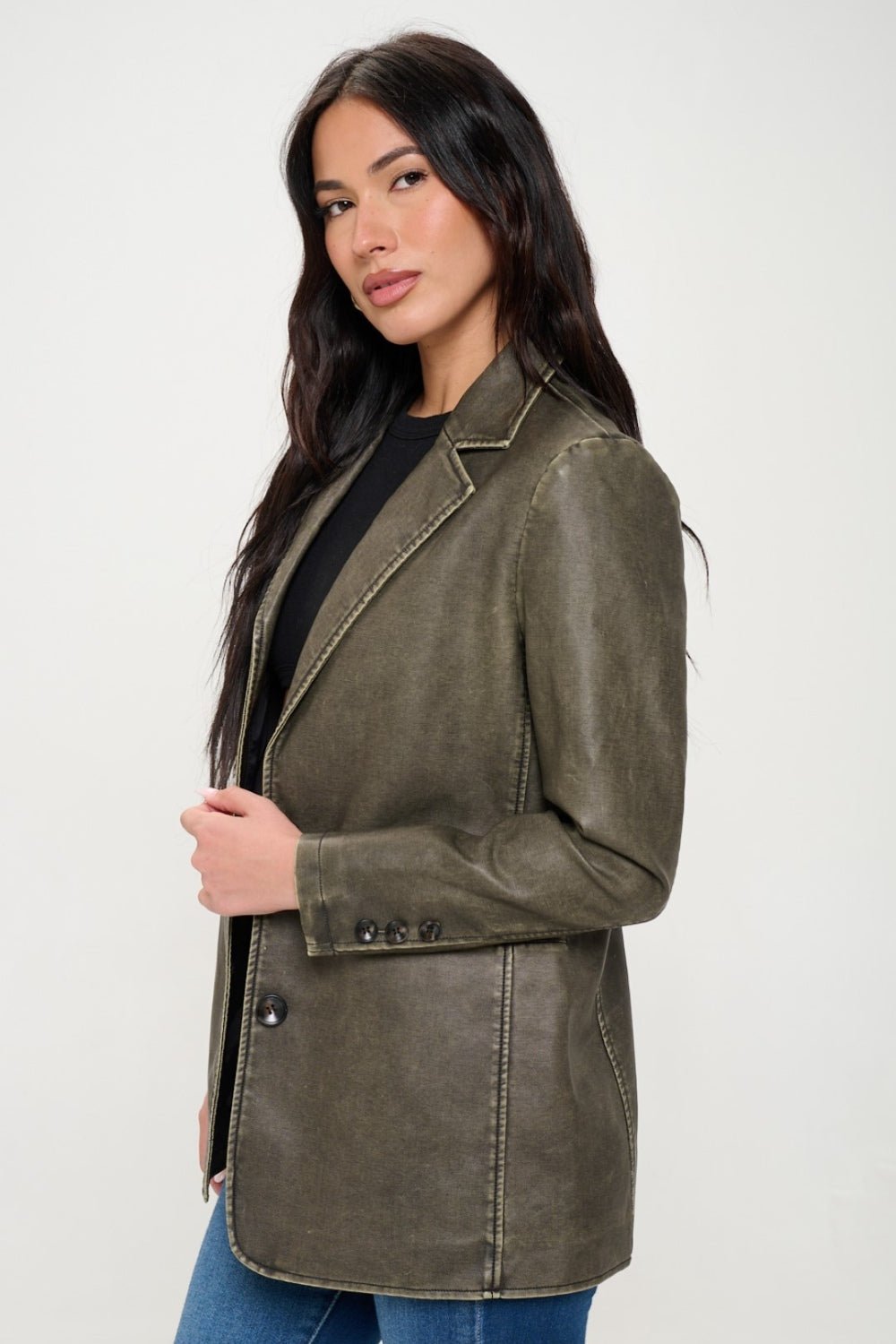 Coalition LA Single - Breasted Vegan Leather Blazer - Runway Regalia