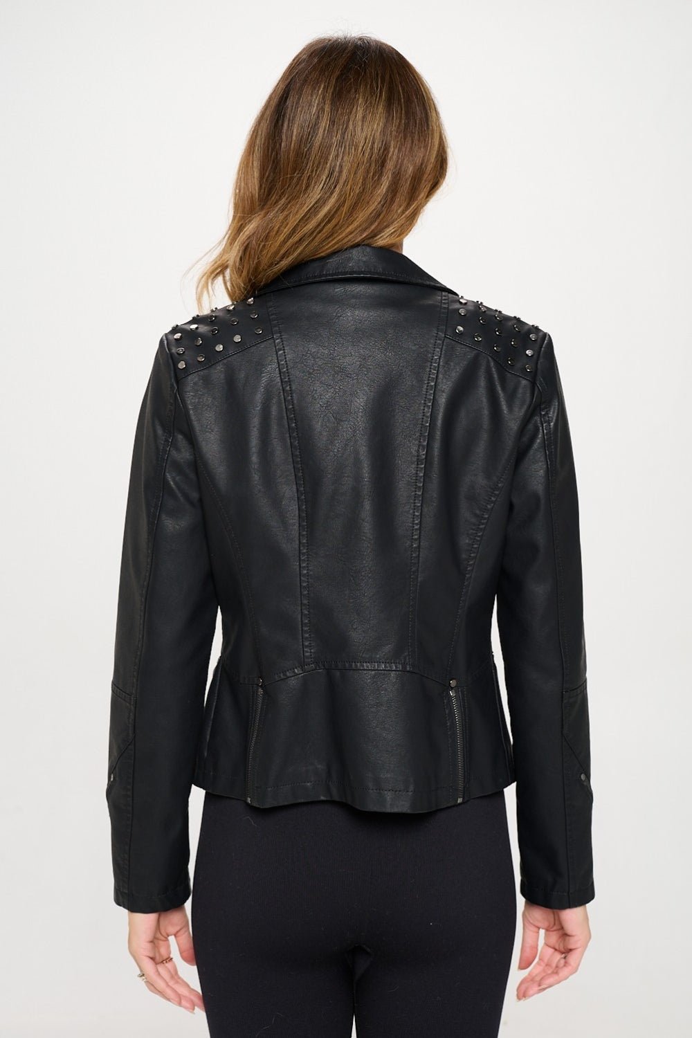 Coalition LA Studded Classic Moto Faux Leather Jacket - Runway Regalia