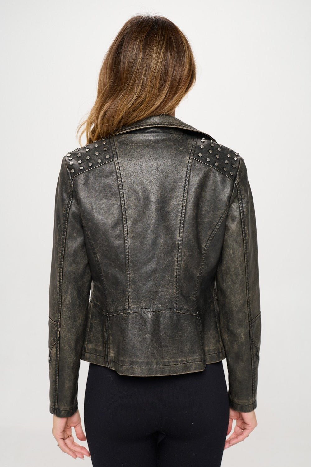 Coalition LA Studded Classic Moto Faux Leather Jacket - Runway Regalia