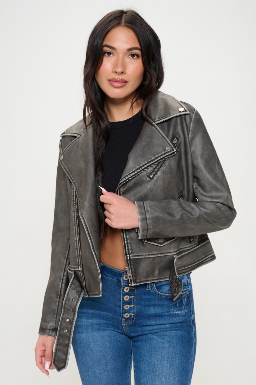 Coalition LA Zip Up Biker Jacket with Belt - Runway Regalia