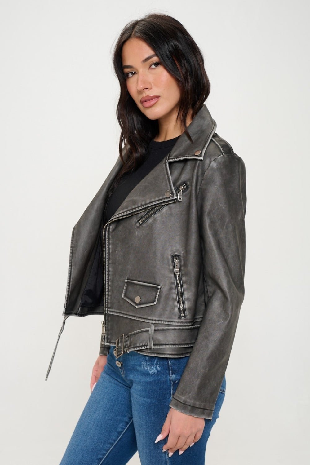 Coalition LA Zip Up Biker Jacket with Belt - Runway Regalia