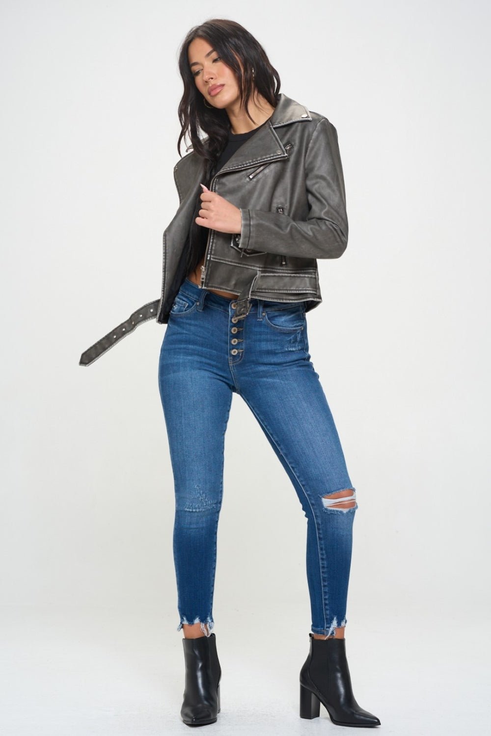 Coalition LA Zip Up Biker Jacket with Belt - Runway Regalia