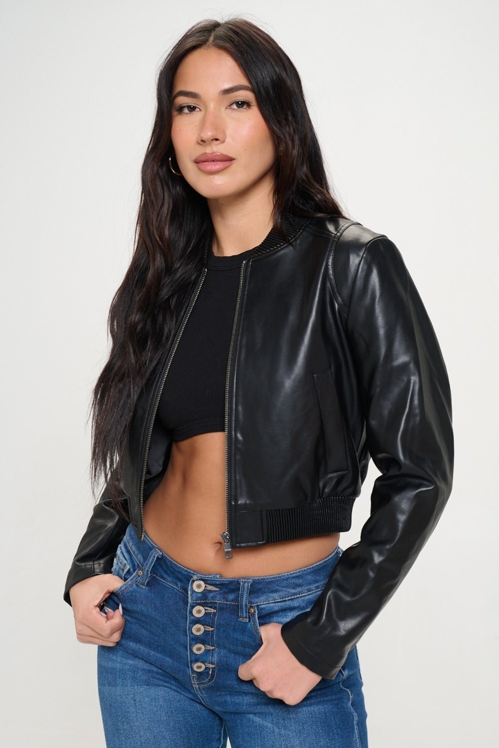 Coalition LA Zip Up Cropped Bomber Jacket - Runway Regalia