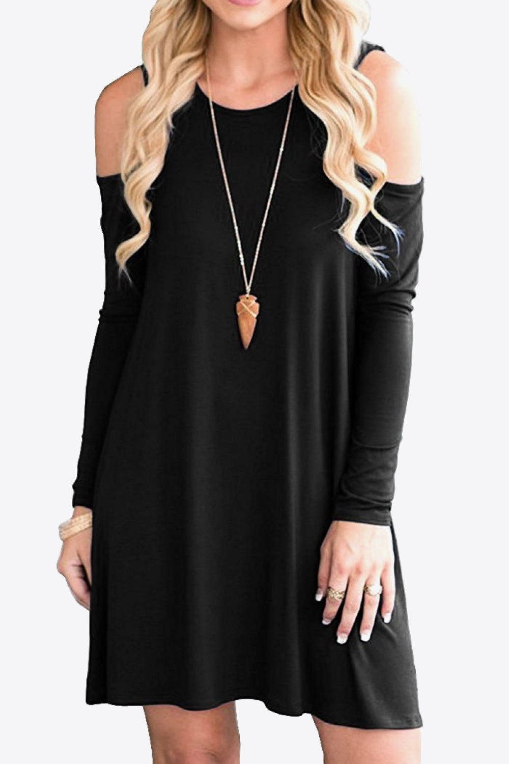 Cold - Shoulder Long Sleeve Round Neck Dress - Runway Regalia