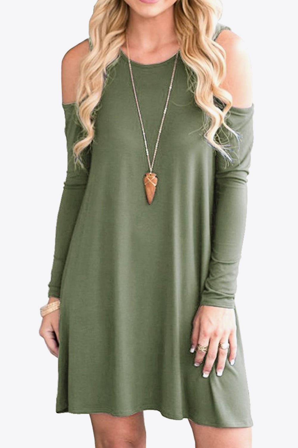 Cold - Shoulder Long Sleeve Round Neck Dress - Runway Regalia