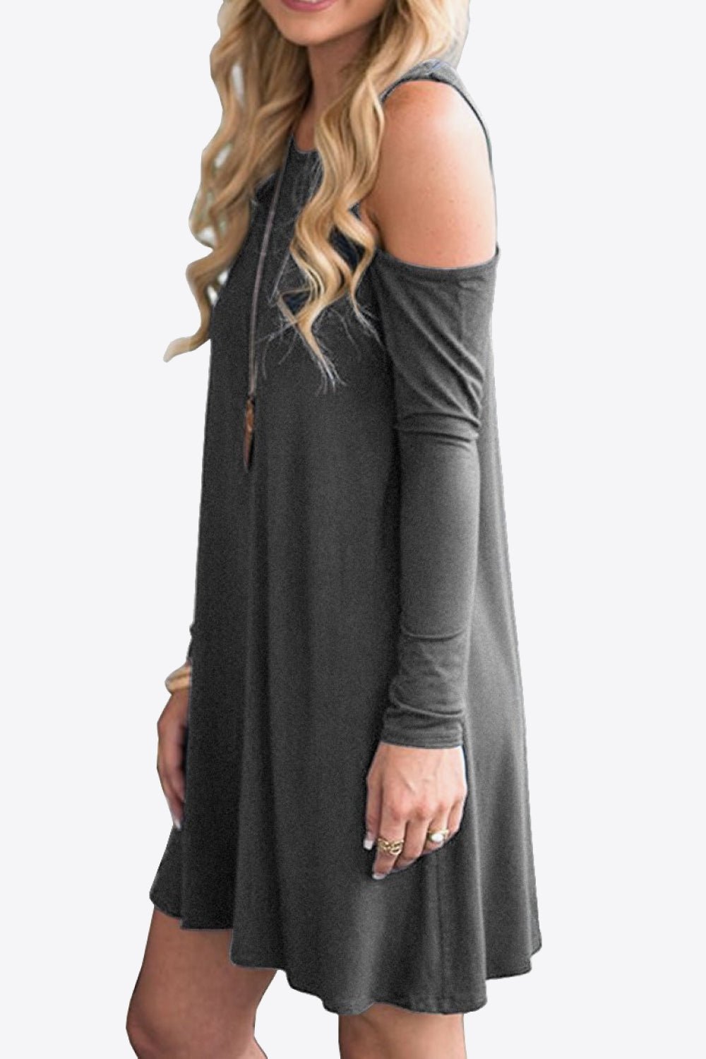 Cold - Shoulder Long Sleeve Round Neck Dress - Runway Regalia