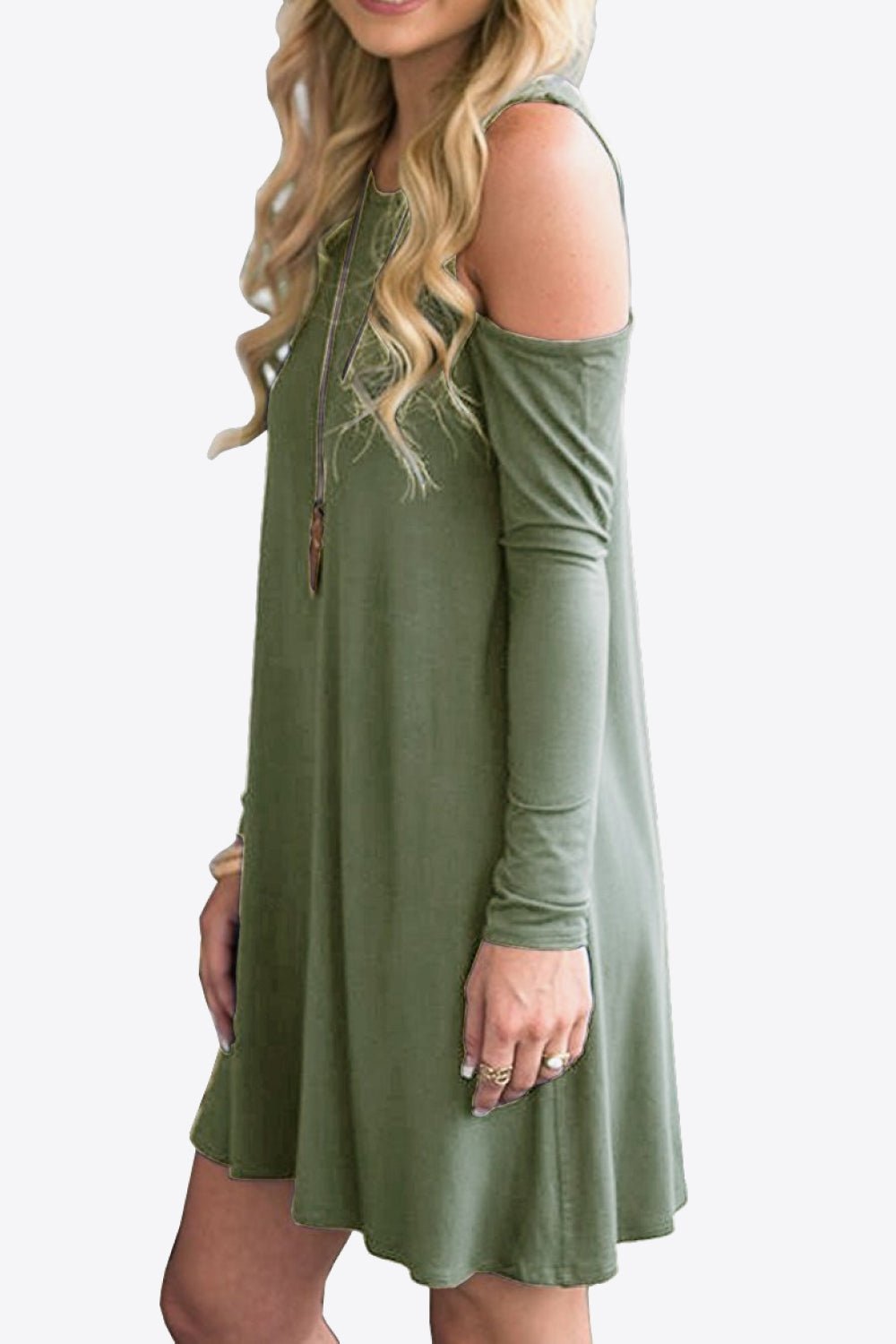 Cold - Shoulder Long Sleeve Round Neck Dress - Runway Regalia