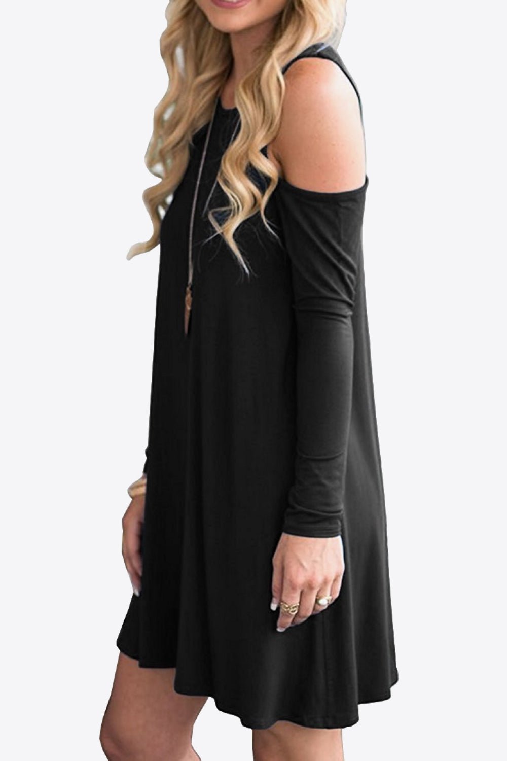 Cold - Shoulder Long Sleeve Round Neck Dress - Runway Regalia