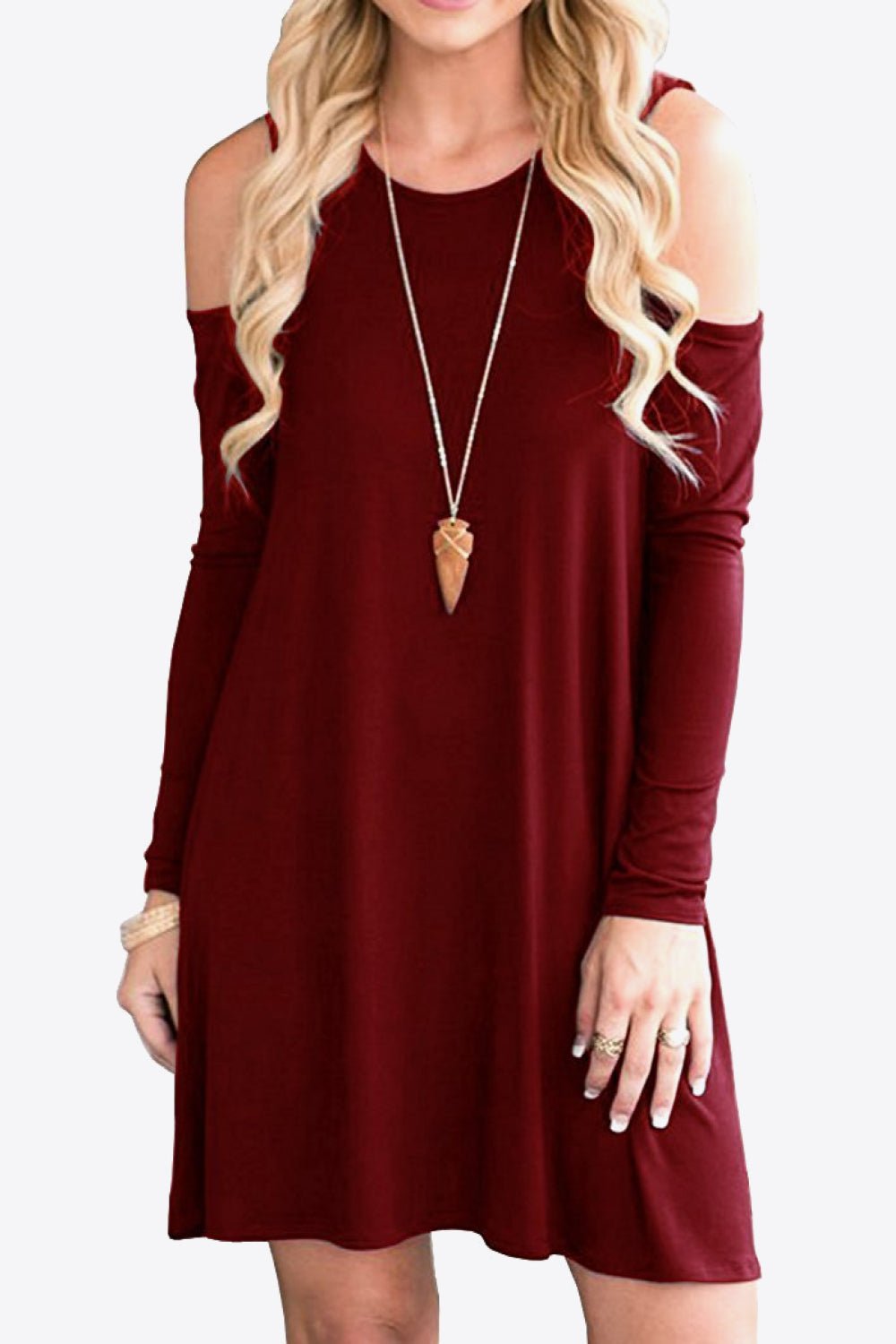 Cold - Shoulder Long Sleeve Round Neck Dress - Runway Regalia