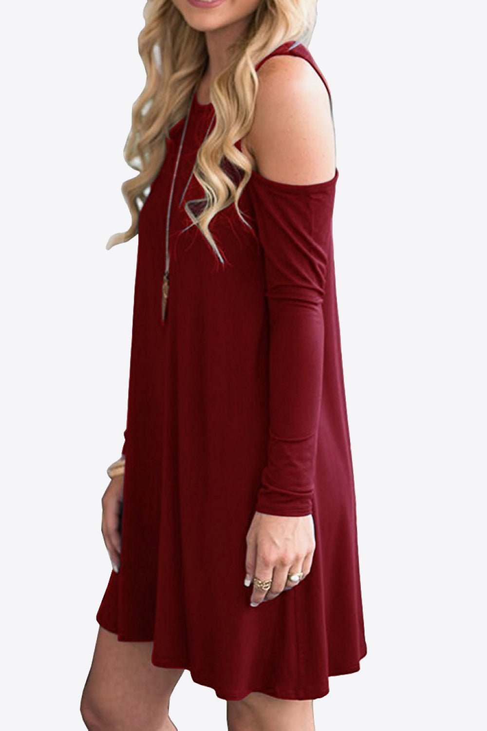 Cold - Shoulder Long Sleeve Round Neck Dress - Runway Regalia