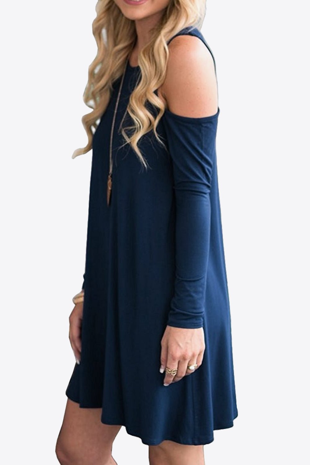 Cold - Shoulder Long Sleeve Round Neck Dress - Runway Regalia