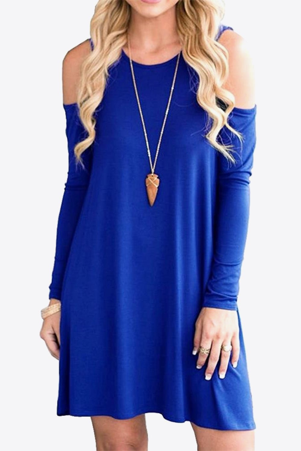 Cold - Shoulder Long Sleeve Round Neck Dress - Runway Regalia