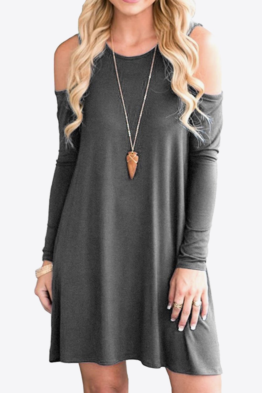 Cold - Shoulder Long Sleeve Round Neck Dress - Runway Regalia