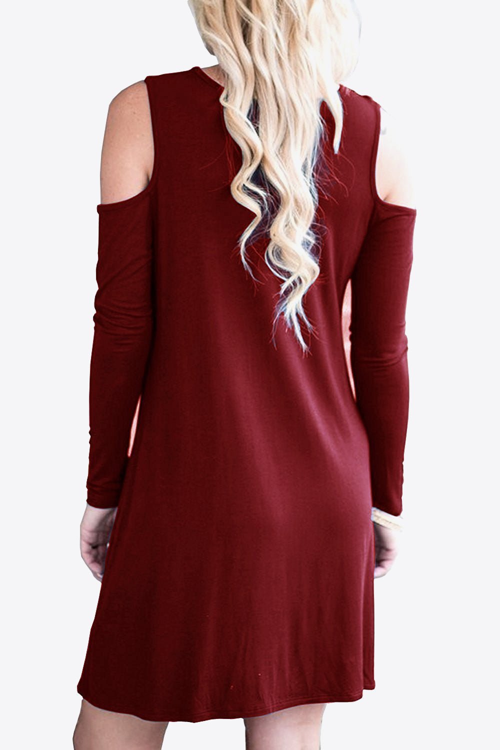 Cold - Shoulder Long Sleeve Round Neck Dress - Runway Regalia