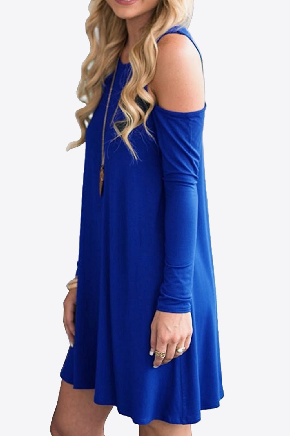 Cold - Shoulder Long Sleeve Round Neck Dress - Runway Regalia