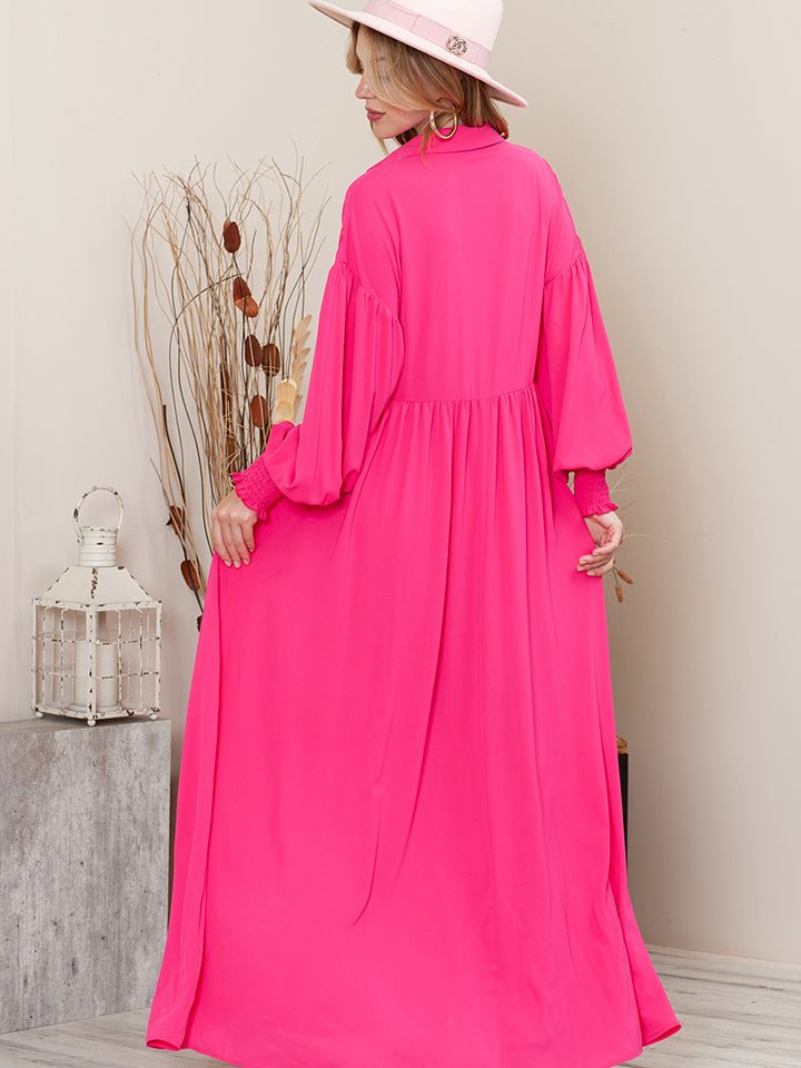 Collared Neck Button - Up Maxi Dress - Runway Regalia