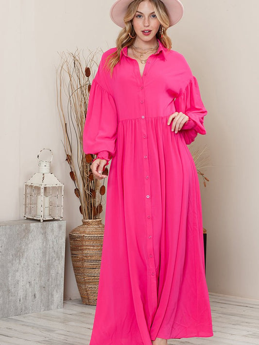 Collared Neck Button - Up Maxi Dress - Runway Regalia