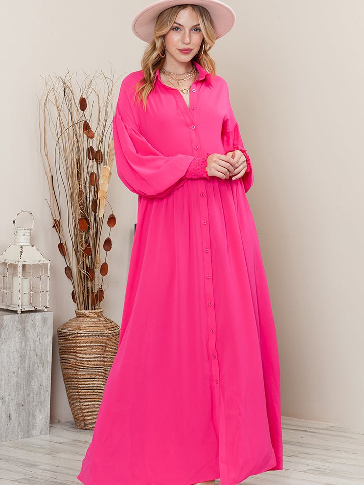 Collared Neck Button - Up Maxi Dress - Runway Regalia