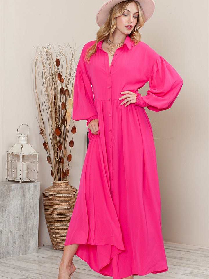 Collared Neck Button - Up Maxi Dress - Runway Regalia