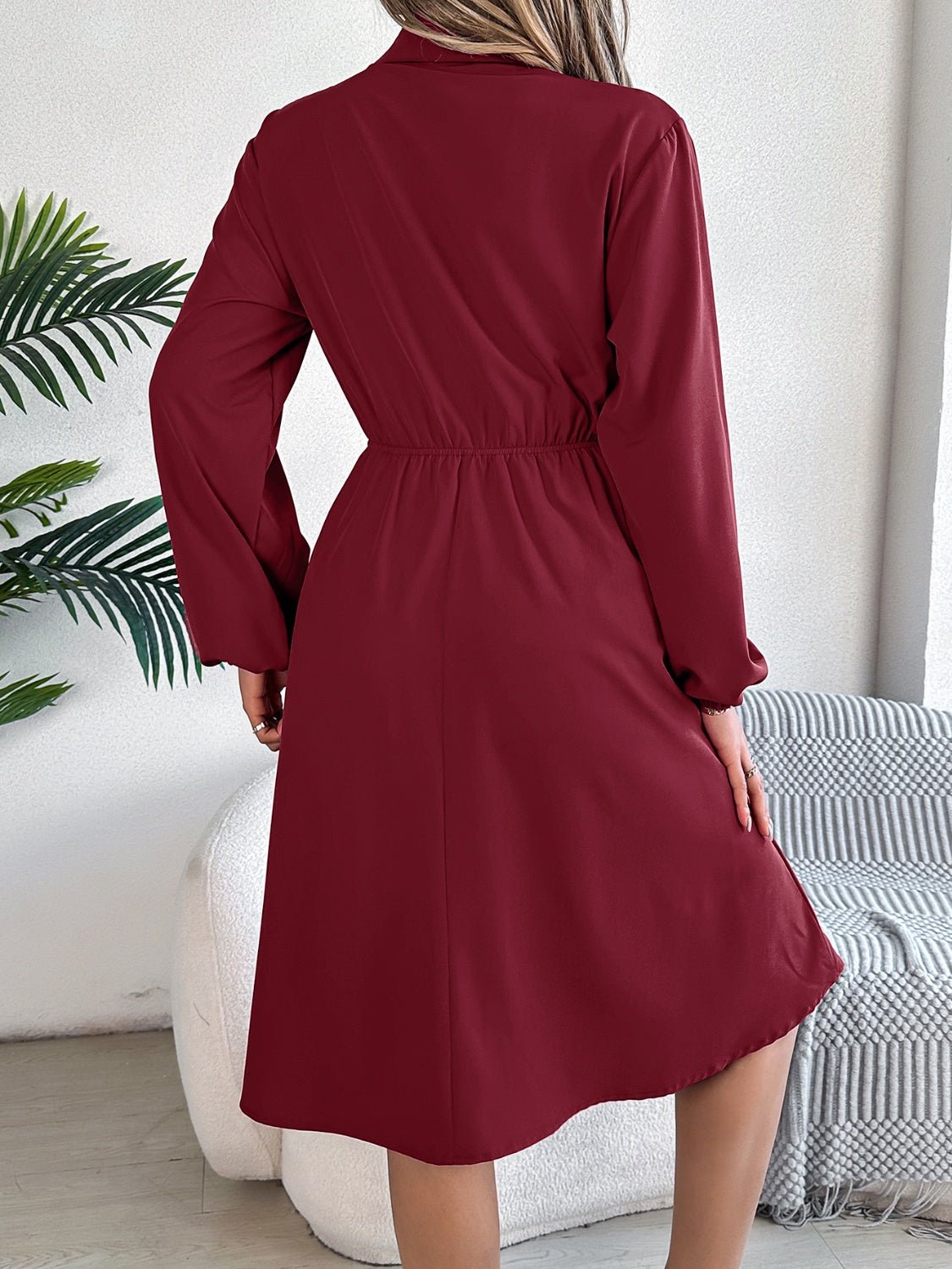 Collared Neck Long Sleeve Dress with Pockets - Runway Regalia