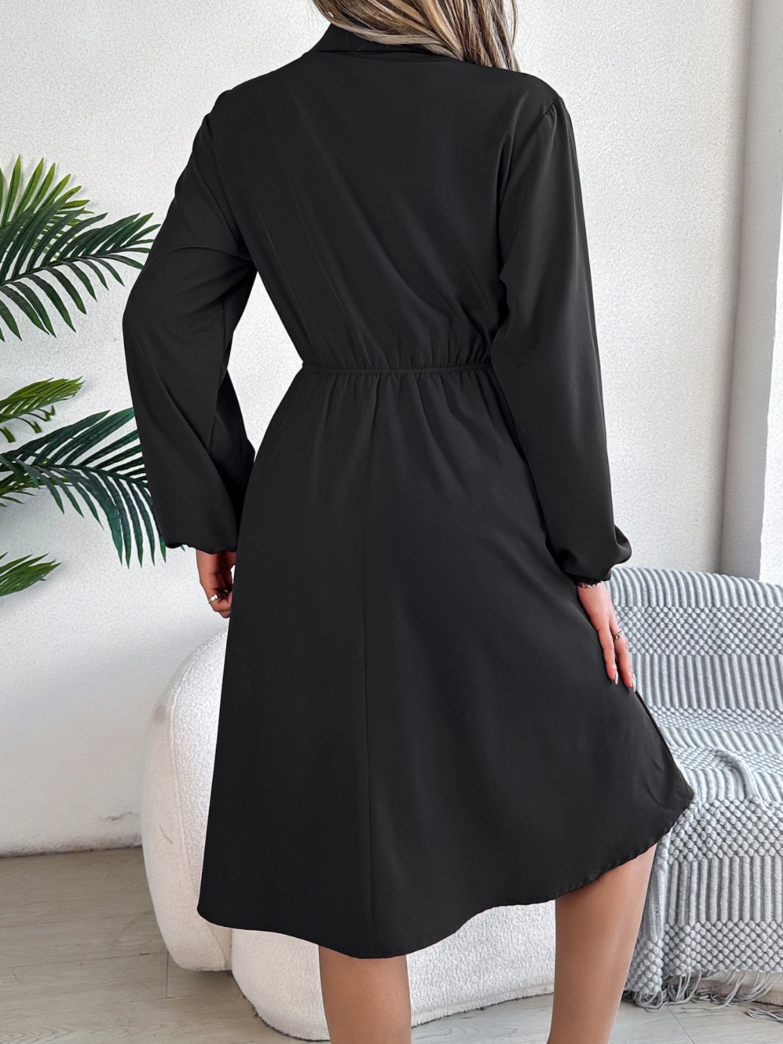 Collared Neck Long Sleeve Dress with Pockets - Runway Regalia