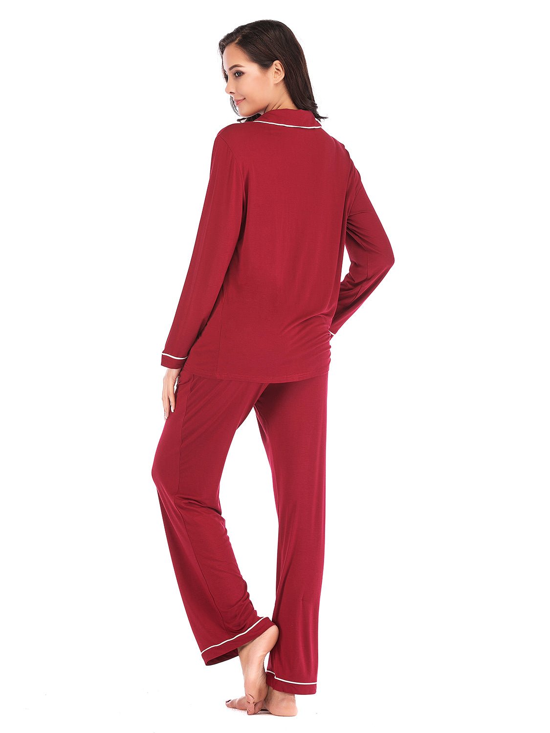 Collared Neck Long Sleeve Loungewear Set with Pockets - Runway Regalia