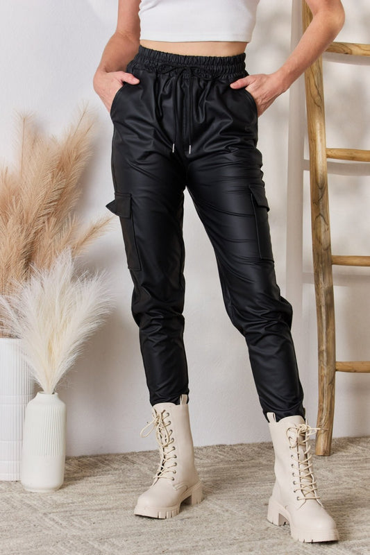 Color 5 Faux Leather Cargo Pants - Runway Regalia