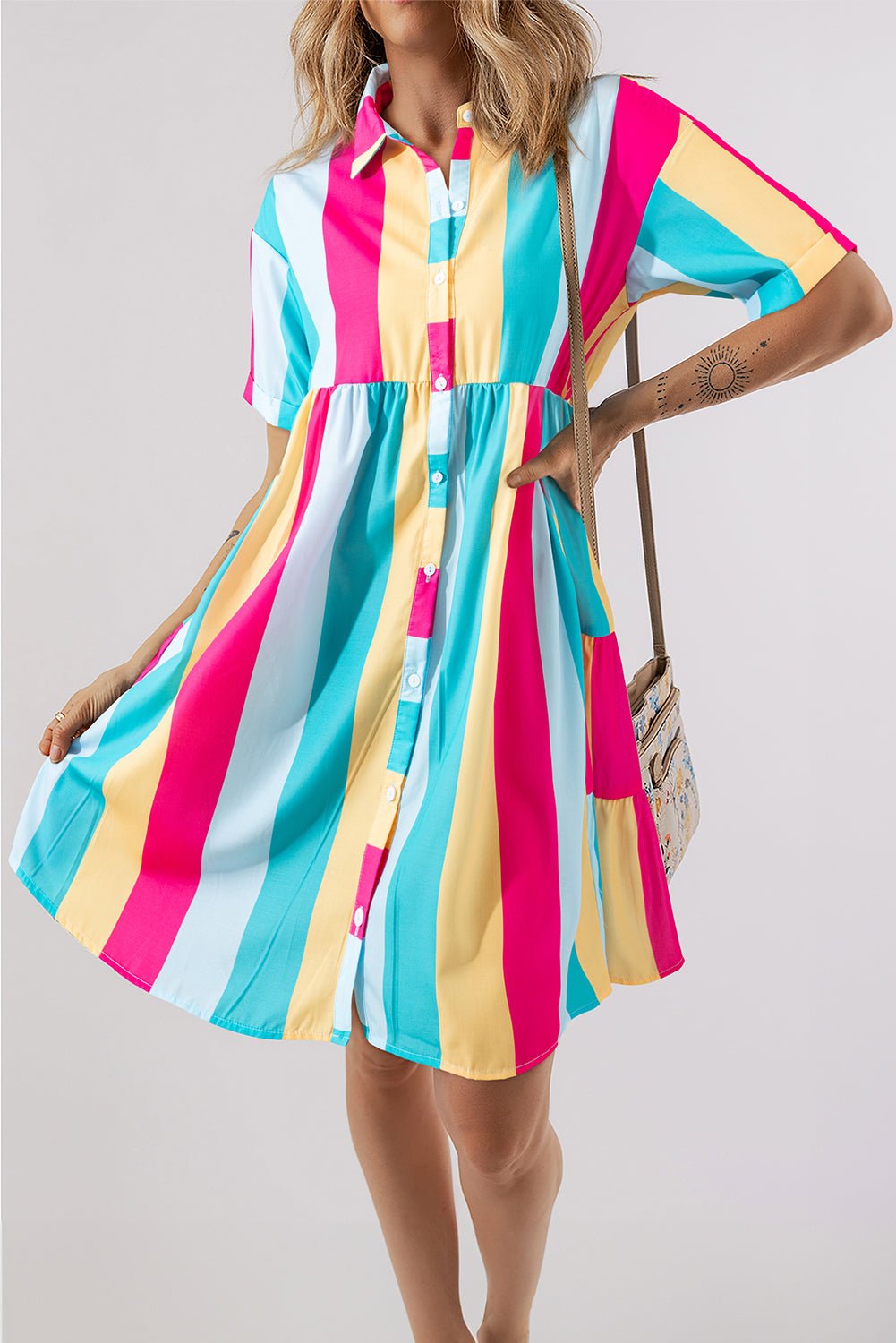 Color Block Half Sleeve Mini Dress - Runway Regalia