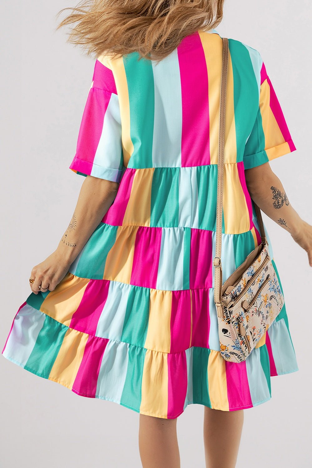 Color Block Half Sleeve Mini Dress - Runway Regalia