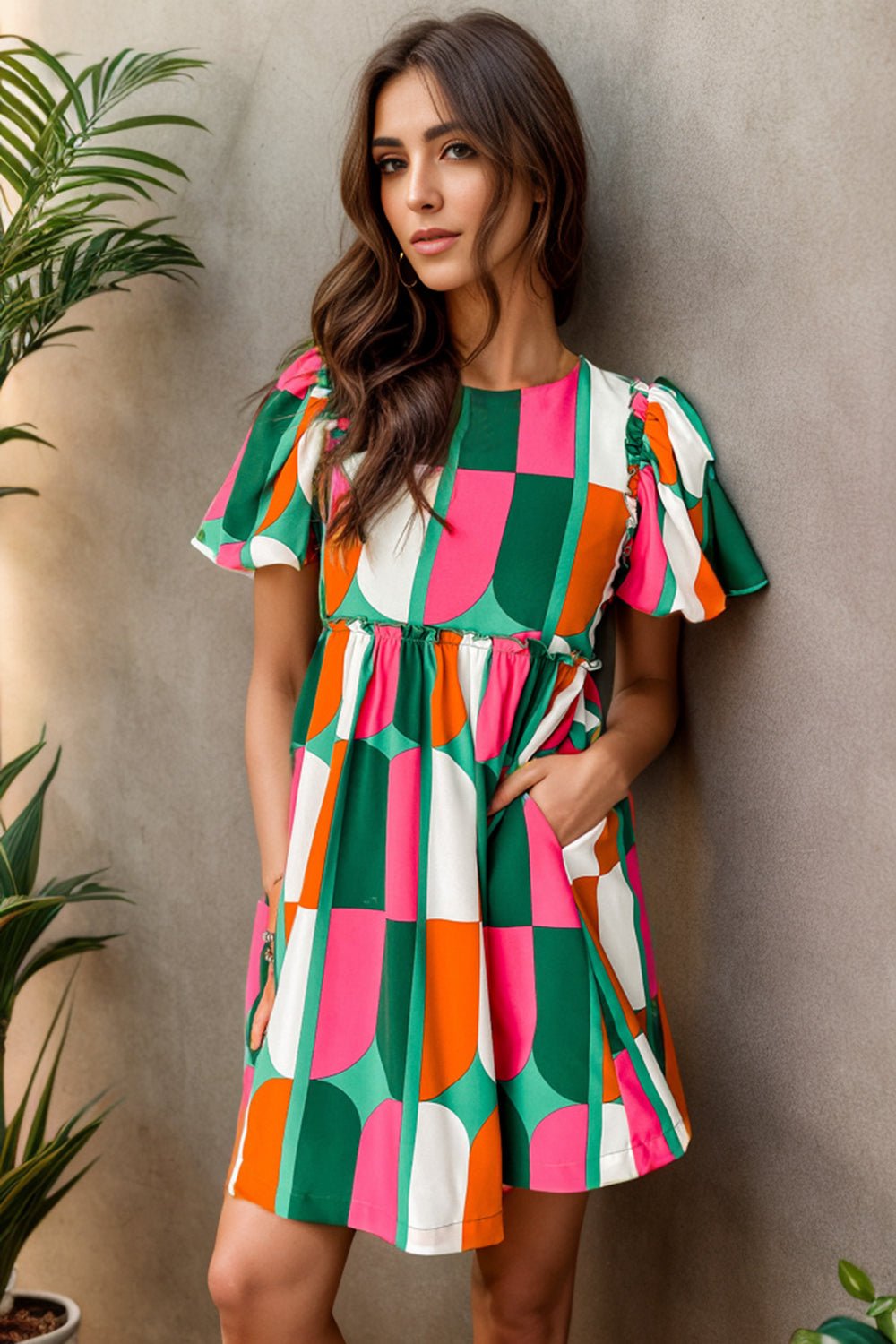 Color Block Round Neck Short Sleeve Dress - Runway Regalia