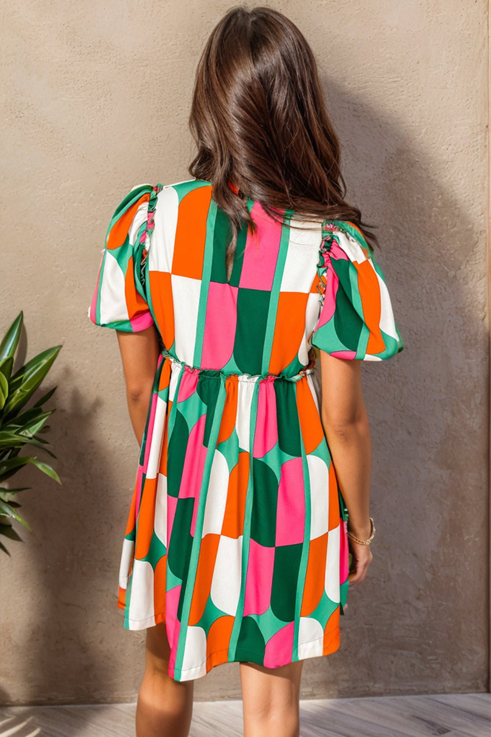 Color Block Round Neck Short Sleeve Dress - Runway Regalia