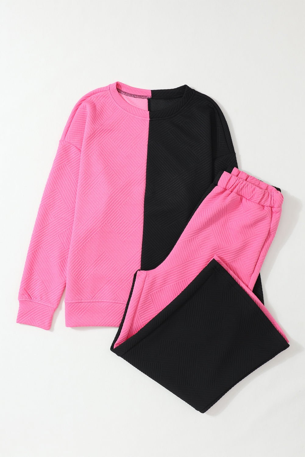 Color Block Round Neck Sweatshirt and Pants Set - Runway Regalia