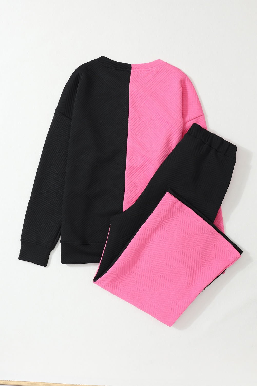 Color Block Round Neck Sweatshirt and Pants Set - Runway Regalia